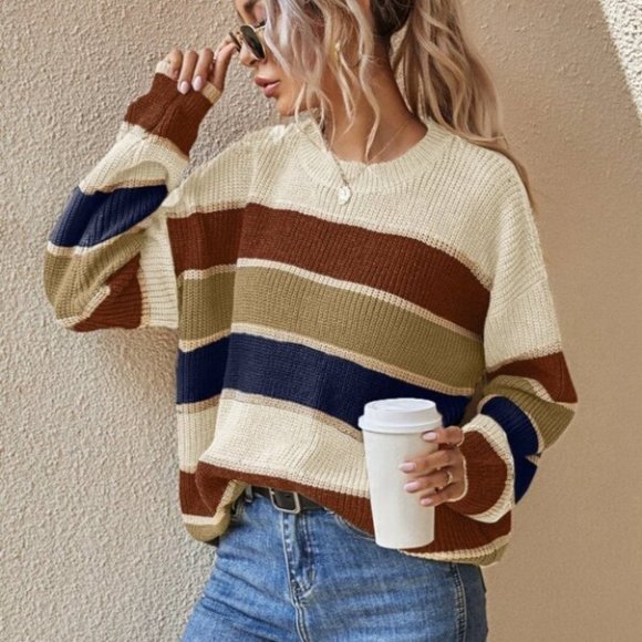Boho Cozy striped print sweater multi color - Picture 5 of 5